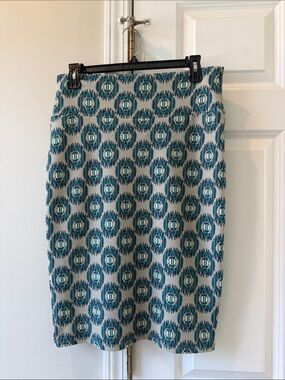 LuLaRoe Teal and Gray Geometric Pencil Skirt